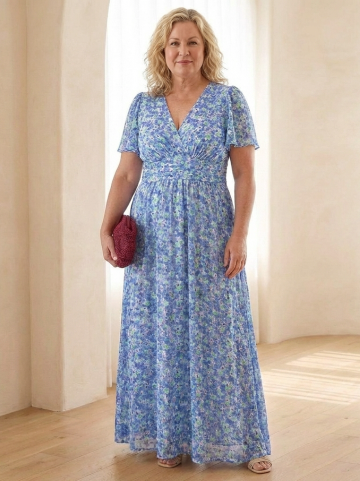 Maris | Floral V-Neck Short Sleeve Maxi Dress