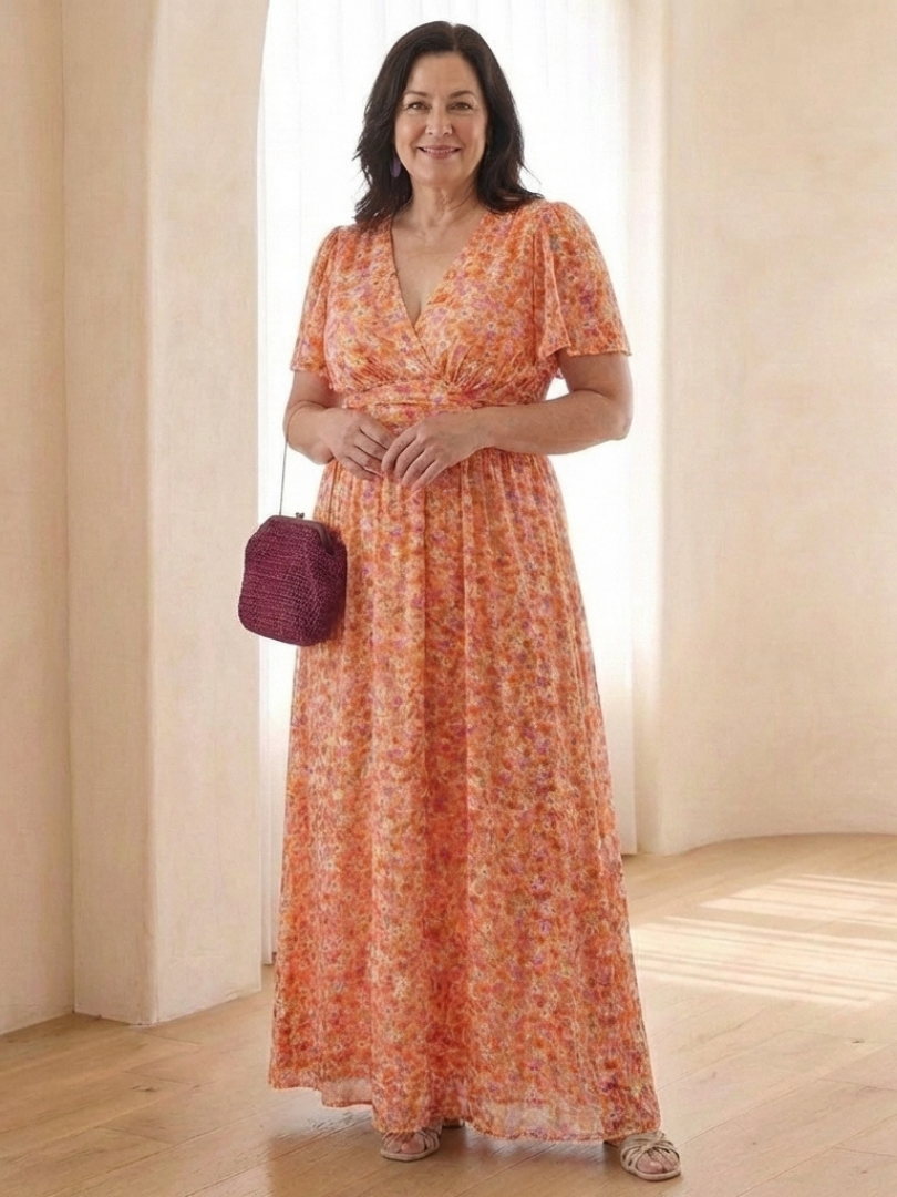 Maris | Floral V-Neck Short Sleeve Maxi Dress
