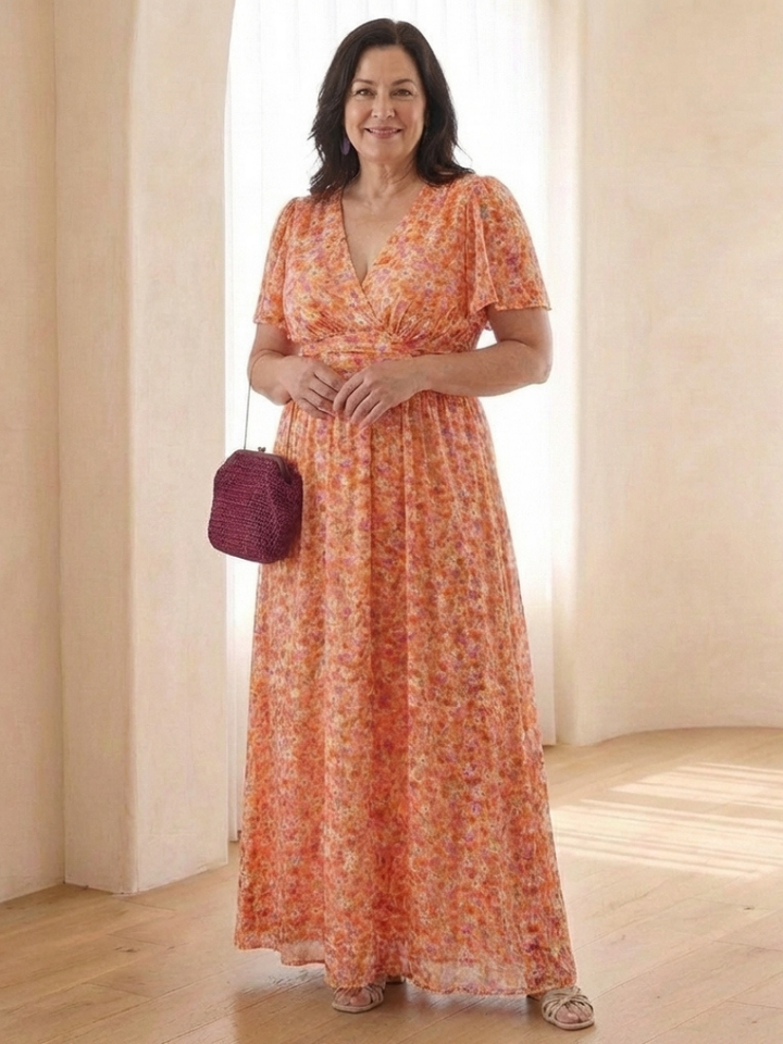 Maris | Floral V-Neck Short Sleeve Maxi Dress