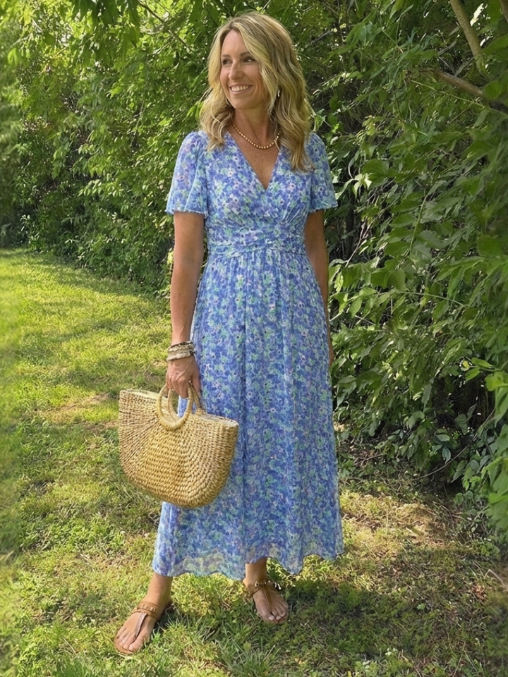 Maris | Floral V-Neck Short Sleeve Maxi Dress