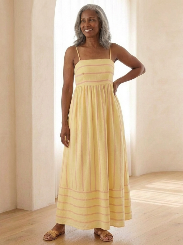 Oceane | Spaghetti Strap Striped Maxi Dress Gathered Waist