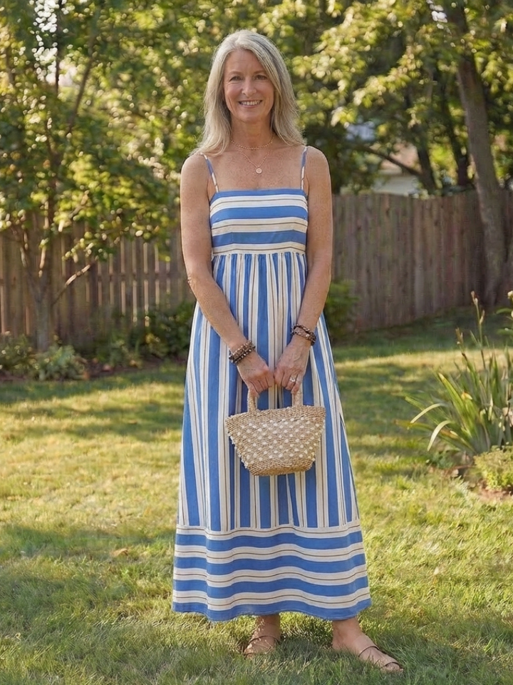 Oceane | Spaghetti Strap Striped Maxi Dress Gathered Waist