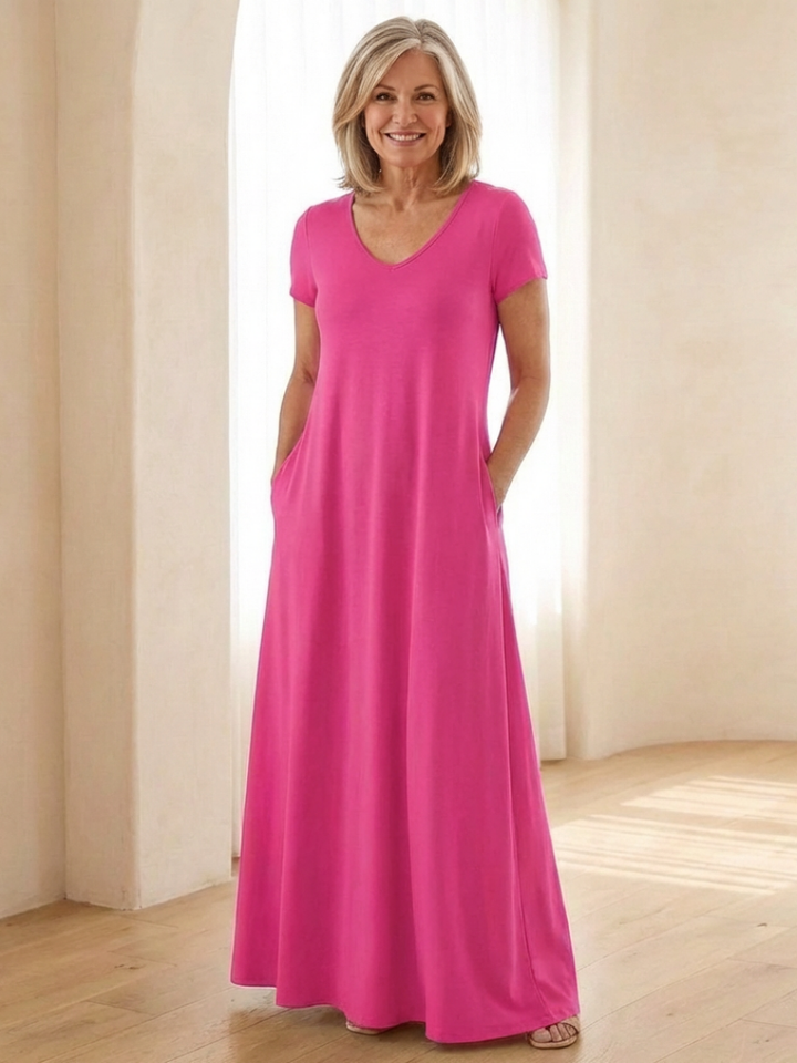 Samira | V-Neck Short Sleeve Pocket Maxi Dress