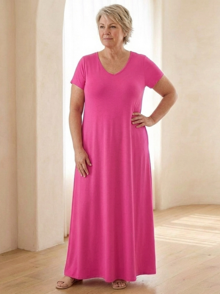 Samira | V-Neck Short Sleeve Pocket Maxi Dress