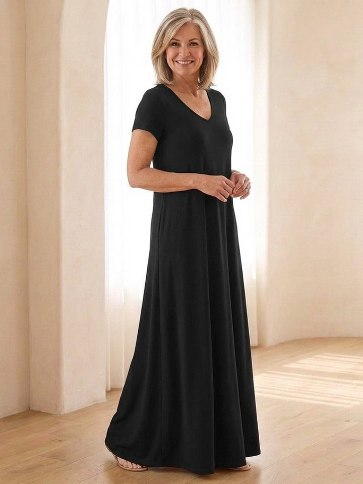Samira | V-Neck Short Sleeve Pocket Maxi Dress