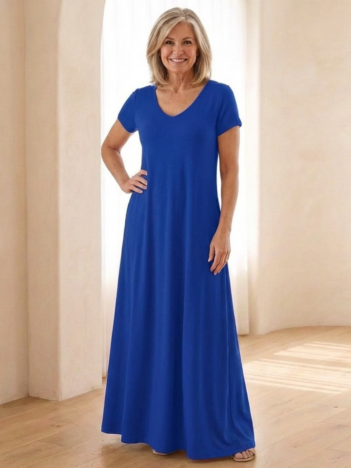 Samira | V-Neck Short Sleeve Pocket Maxi Dress