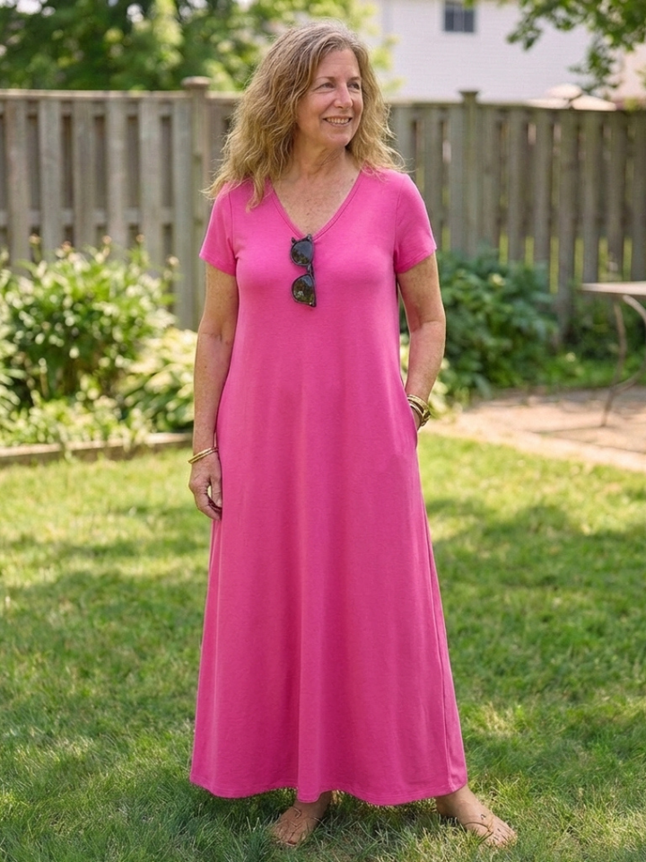 Samira | V-Neck Short Sleeve Pocket Maxi Dress