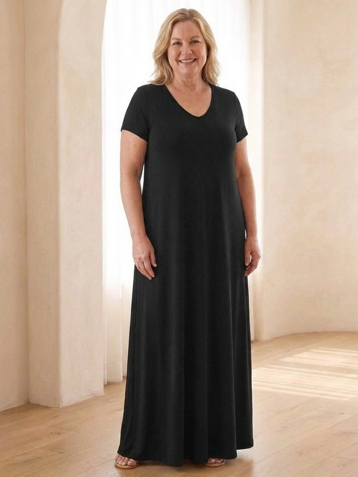 Samira | V-Neck Short Sleeve Pocket Maxi Dress