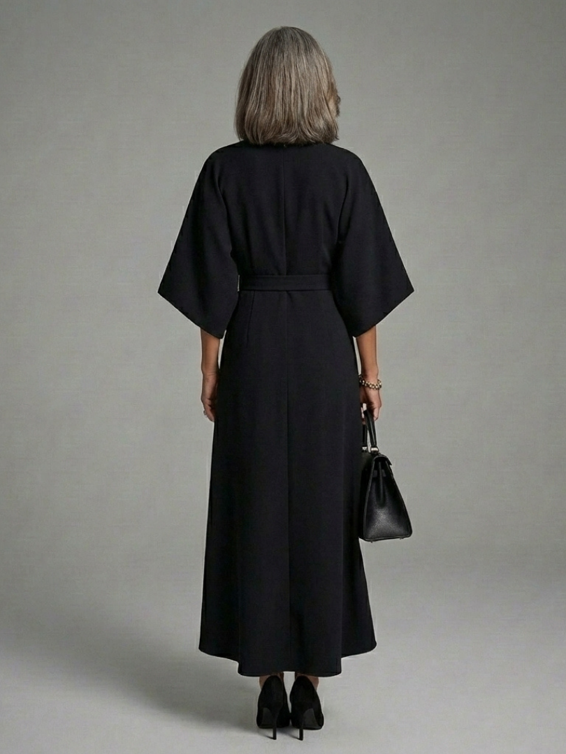 Sereia | Waist Defined Cape Sleeve Asymmetric Midi Dress