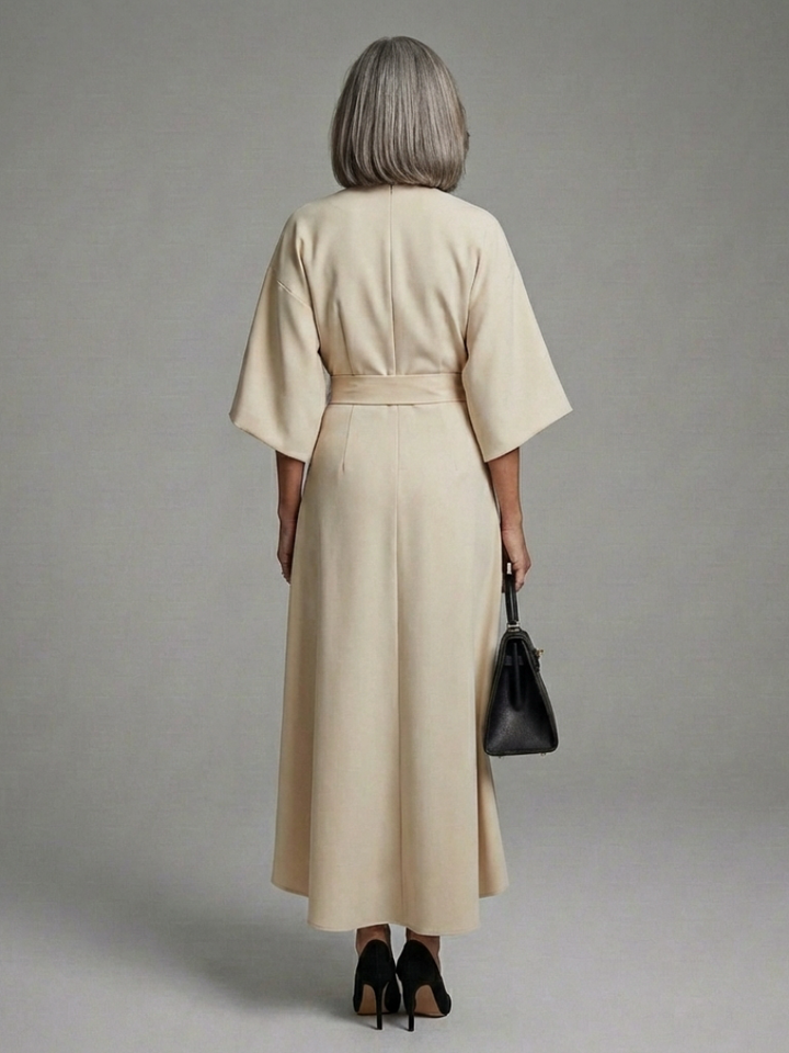 Sereia | Waist Defined Cape Sleeve Asymmetric Midi Dress