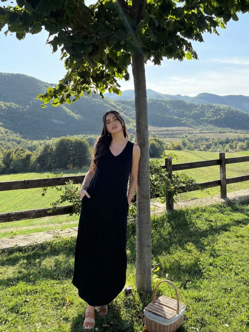 Liora | Sleeveless V-Neck Pocket Maxi Dress