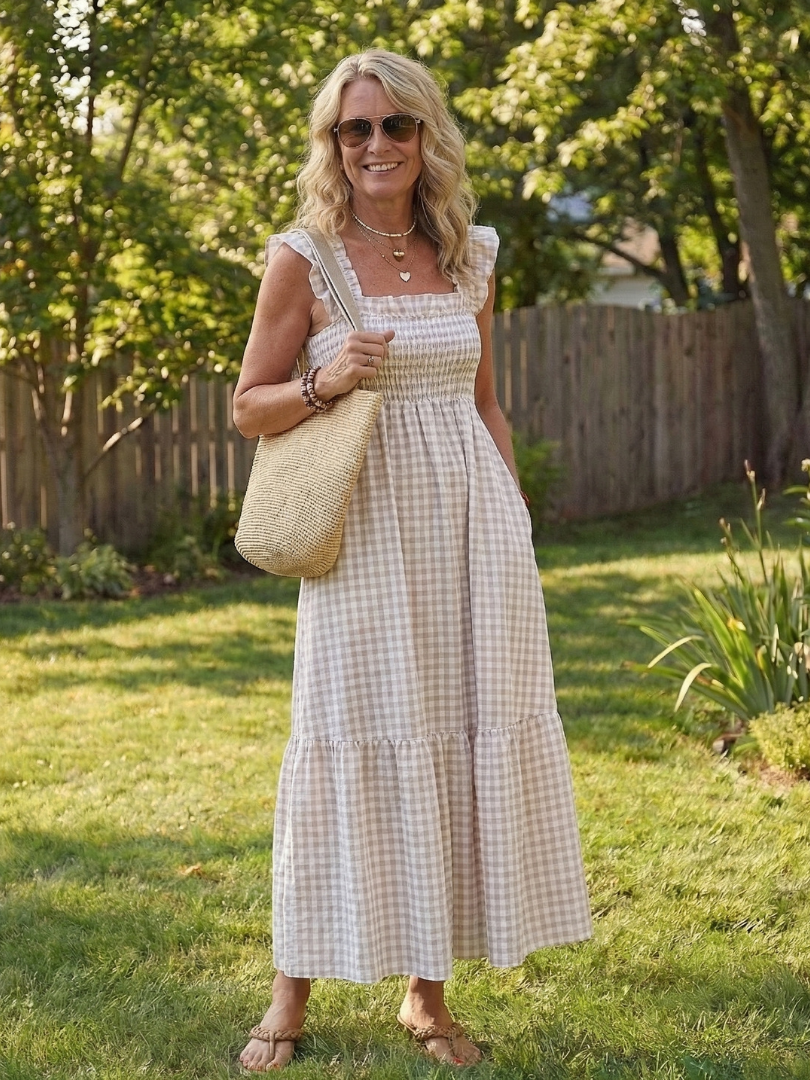 Isolde | Flutter Sleeve Smocked Gingham Maxi Dress