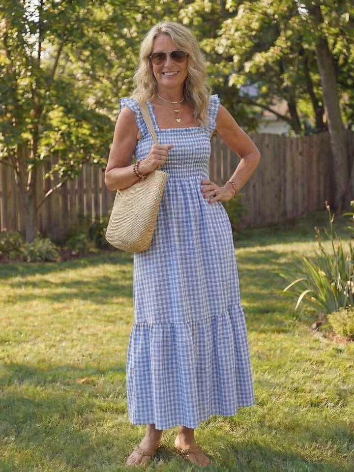 Isolde | Flutter Sleeve Smocked Gingham Maxi Dress