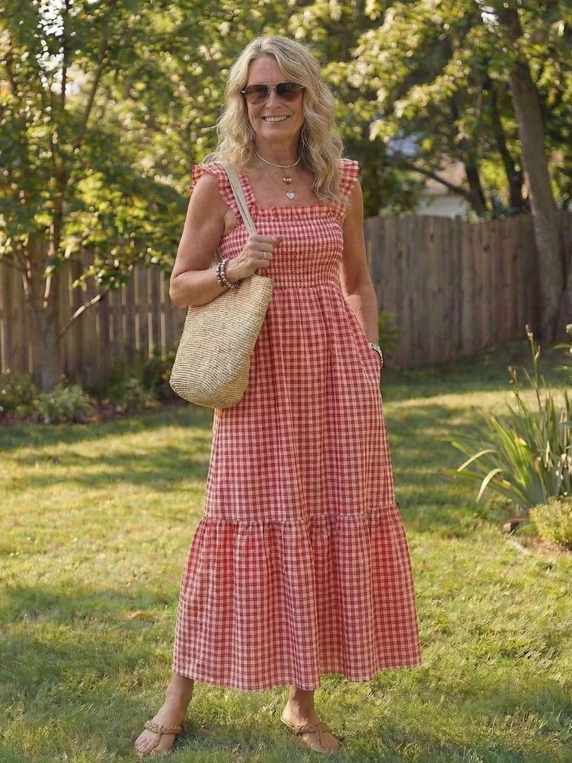 Isolde | Flutter Sleeve Smocked Gingham Maxi Dress