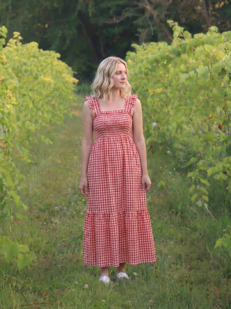 Isolde | Flutter Sleeve Smocked Gingham Maxi Dress