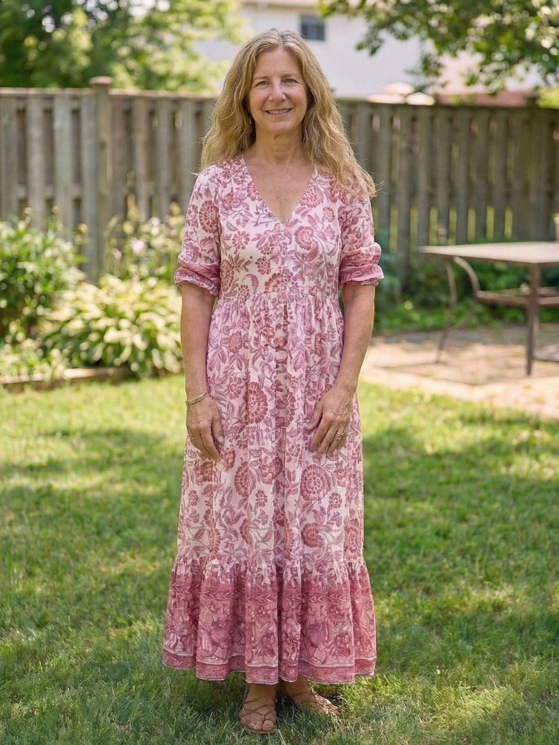 Calandra | Short Sleeve V-Neck Floral Midi Dress