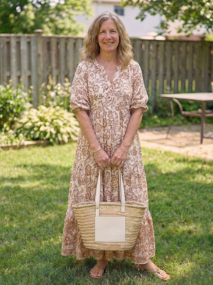 Calandra | Short Sleeve V-Neck Floral Midi Dress