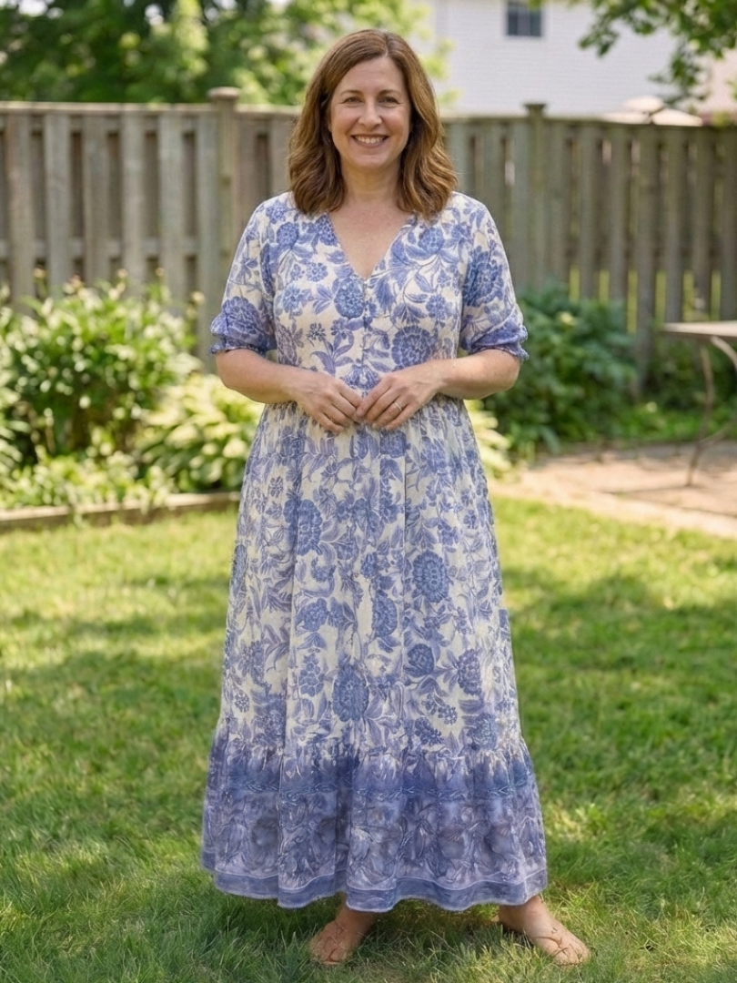 Calandra | Short Sleeve V-Neck Floral Midi Dress