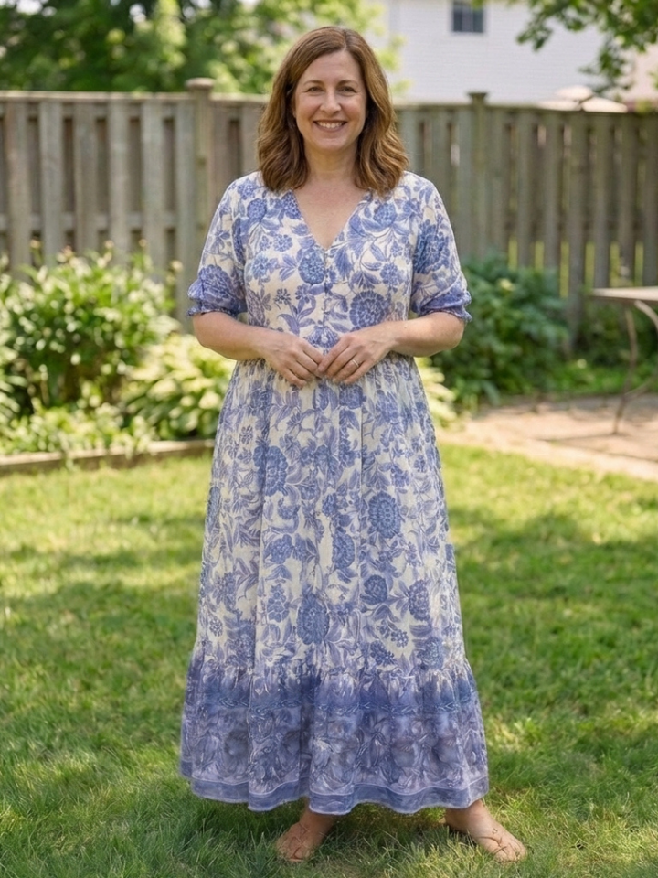Calandra | Short Sleeve V-Neck Floral Midi Dress
