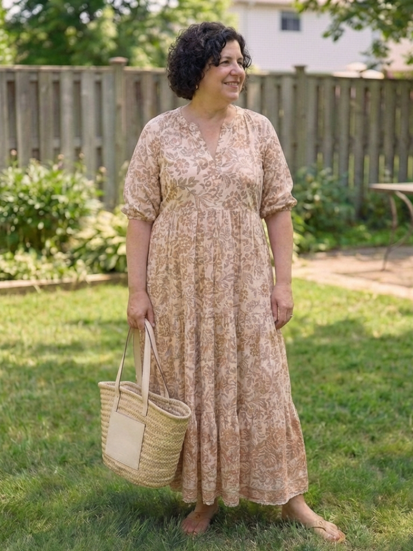 Calandra | Short Sleeve V-Neck Floral Midi Dress