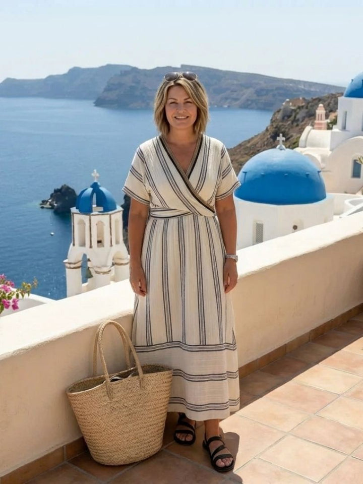 Thalassa | V-Neck Short Sleeve Wrap Waist Midi Dress
