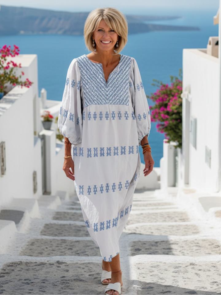 Evadne | V-Neck Long Sleeve Embroidered Maxi Dress