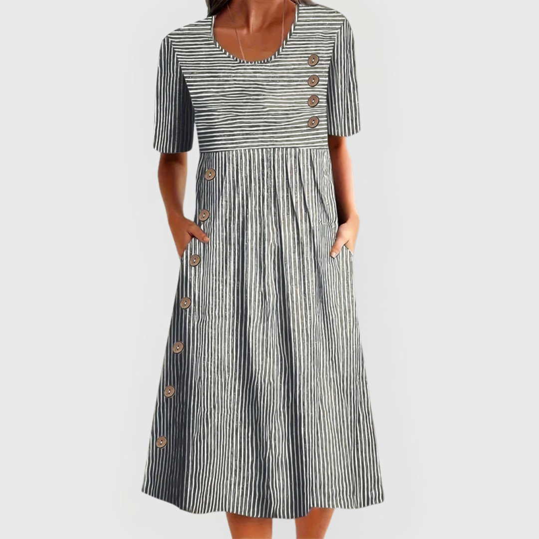 Nadine | Striped Button Accent Midi Dress