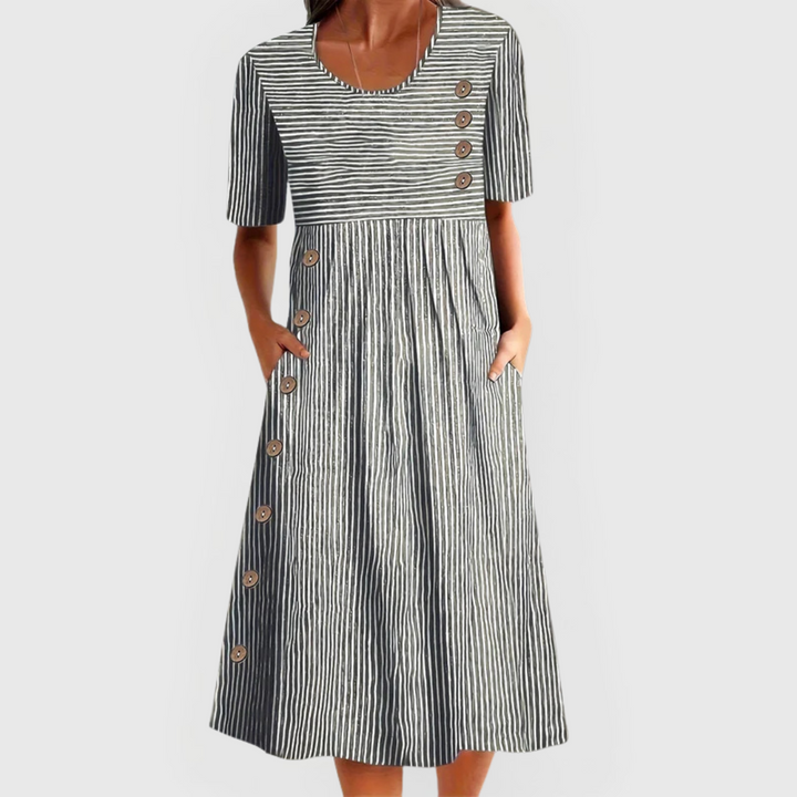 Nadine | Striped Button Accent Midi Dress
