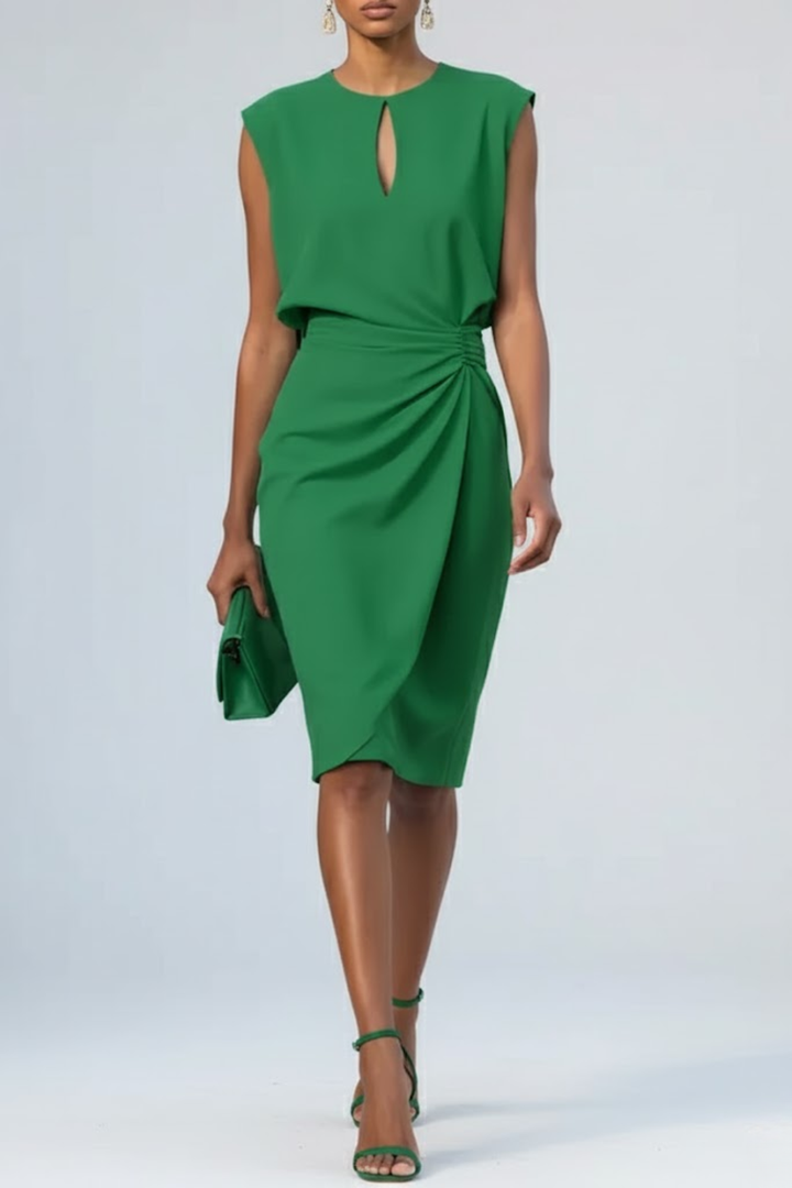 Elaina | Elegant Ruched Waist Midi Dress