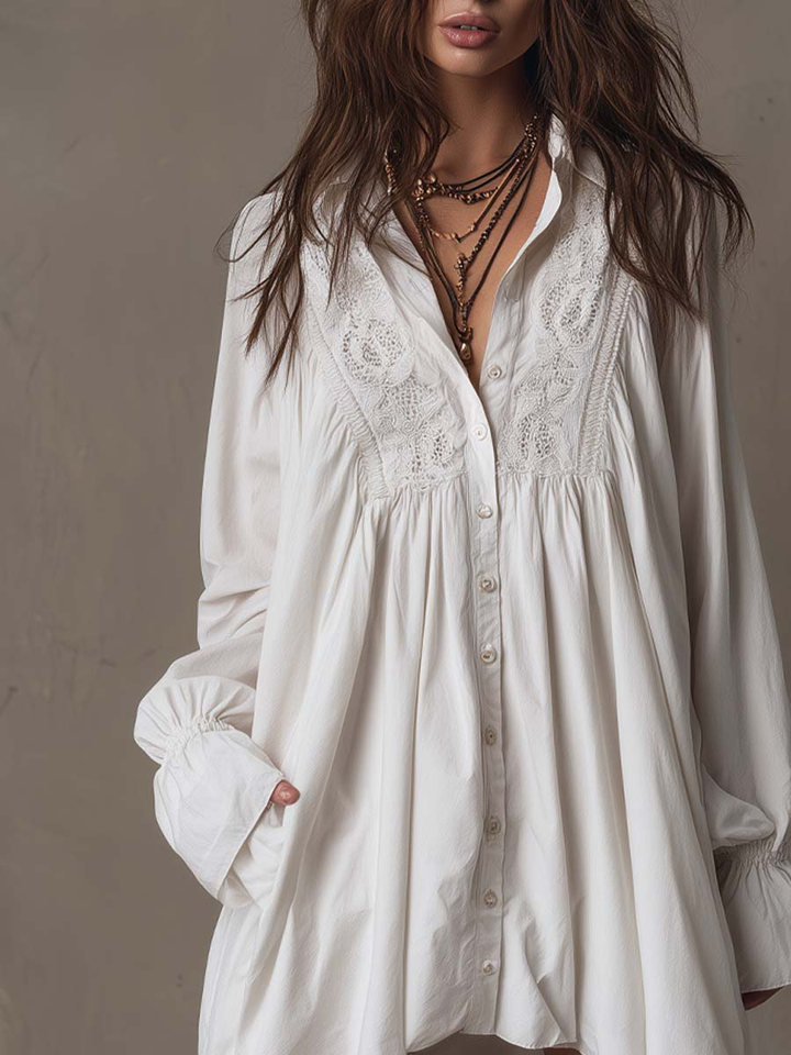 Helen | Tropical White Lace Midi Dress