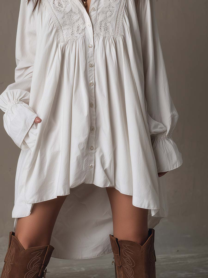 Helen | Tropical White Lace Midi Dress