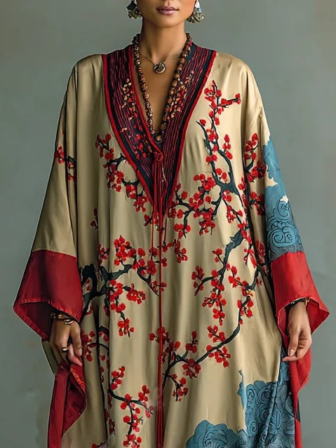Japanese Red Plum Blossom Maxi Dress