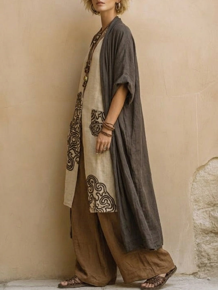 Sophie | Dark Grey &amp; Brown Tribal Print Three-Piece Set