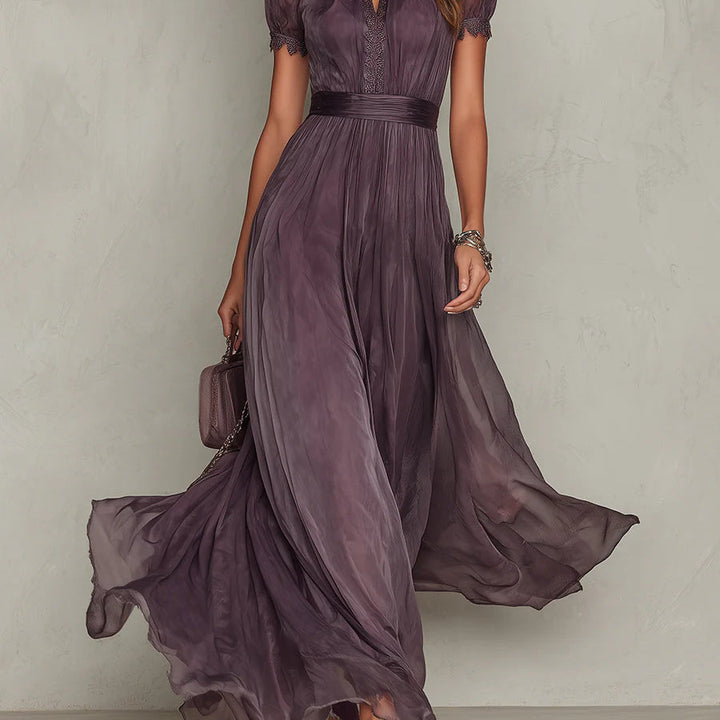 Julie | Chiffon Lace Trim Maxi Dress