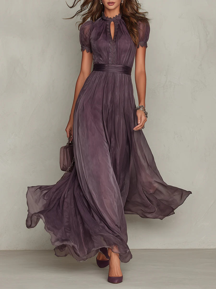 Julie | Chiffon Lace Trim Maxi Dress