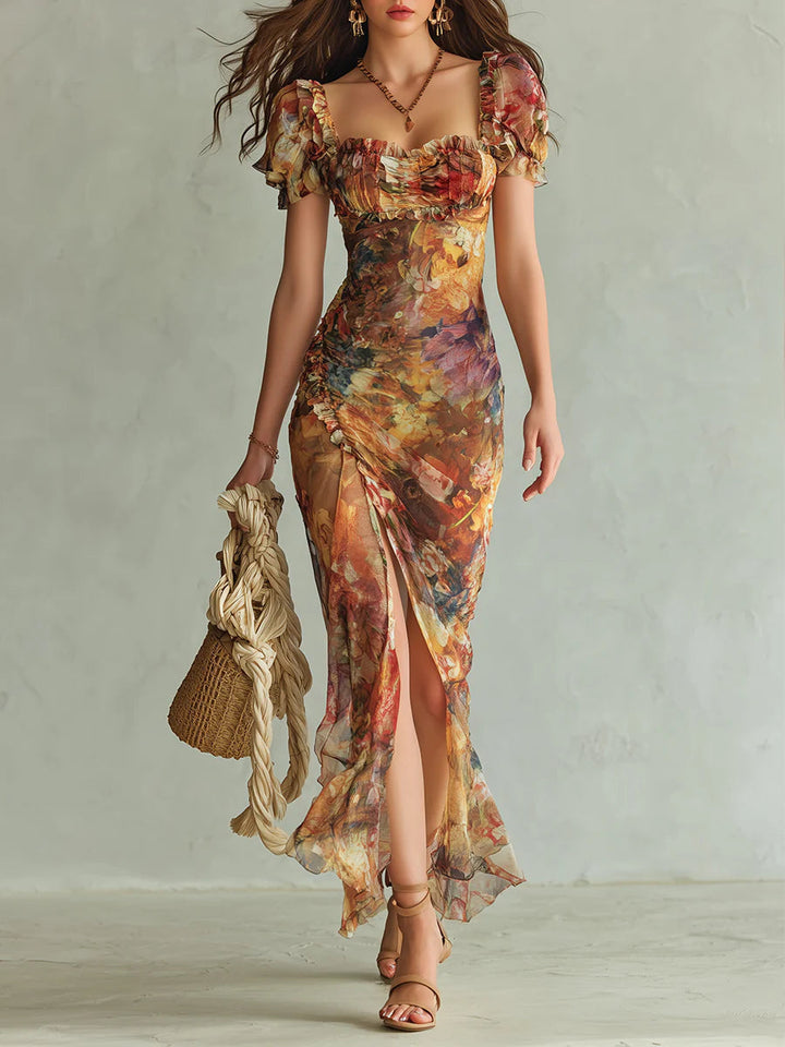 Saffron | Bohemian Oil-Painting Print Maxi Dress
