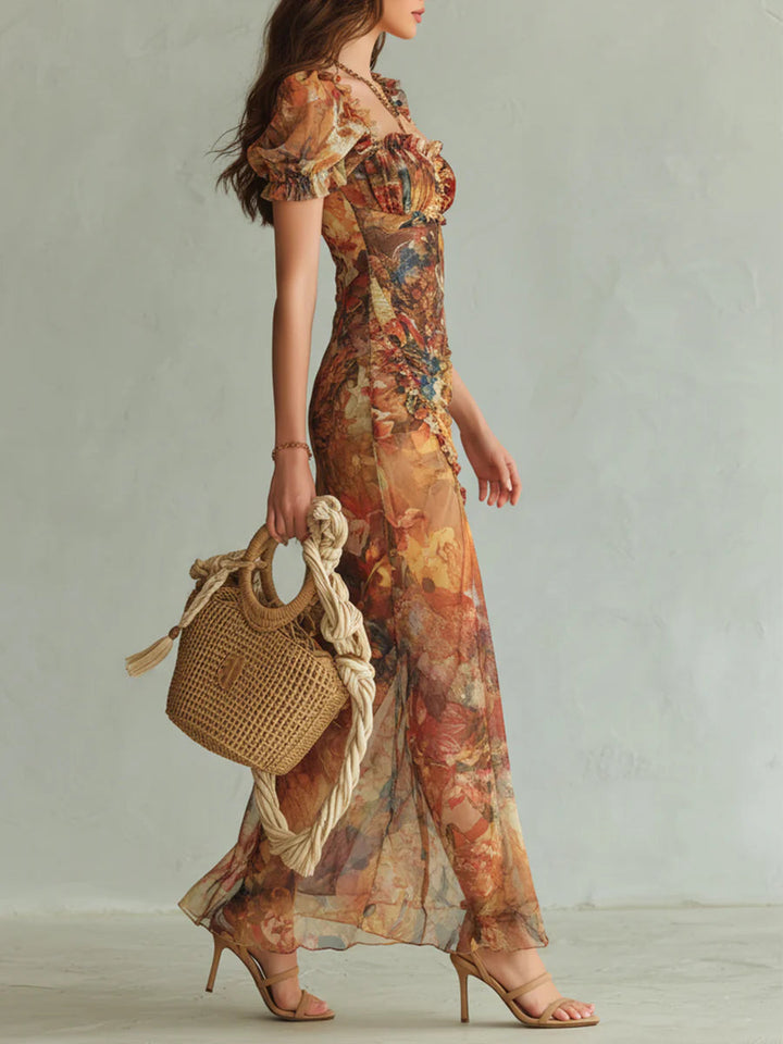 Saffron | Bohemian Oil-Painting Print Maxi Dress