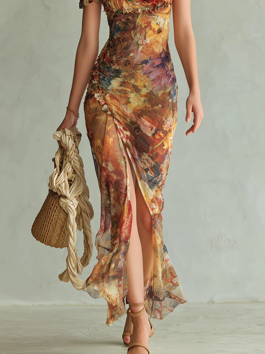 Saffron | Bohemian Oil-Painting Print Maxi Dress