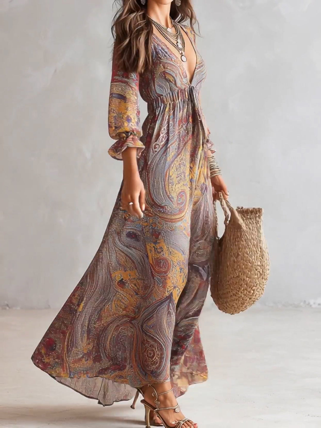 Cosima | Paisley V-Neck Chiffon Maxi Dress