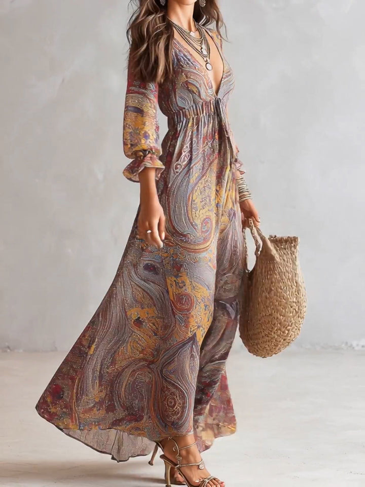 Cosima | Paisley V-Neck Chiffon Maxi Dress
