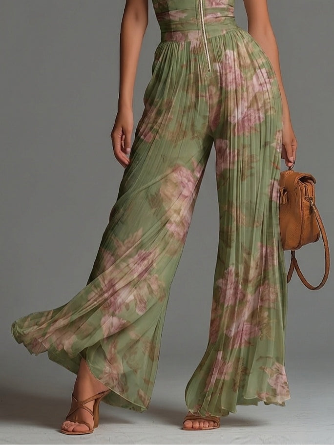 Pippa | Floral V-Neck Wide-Leg Chiffon Jumpsuit