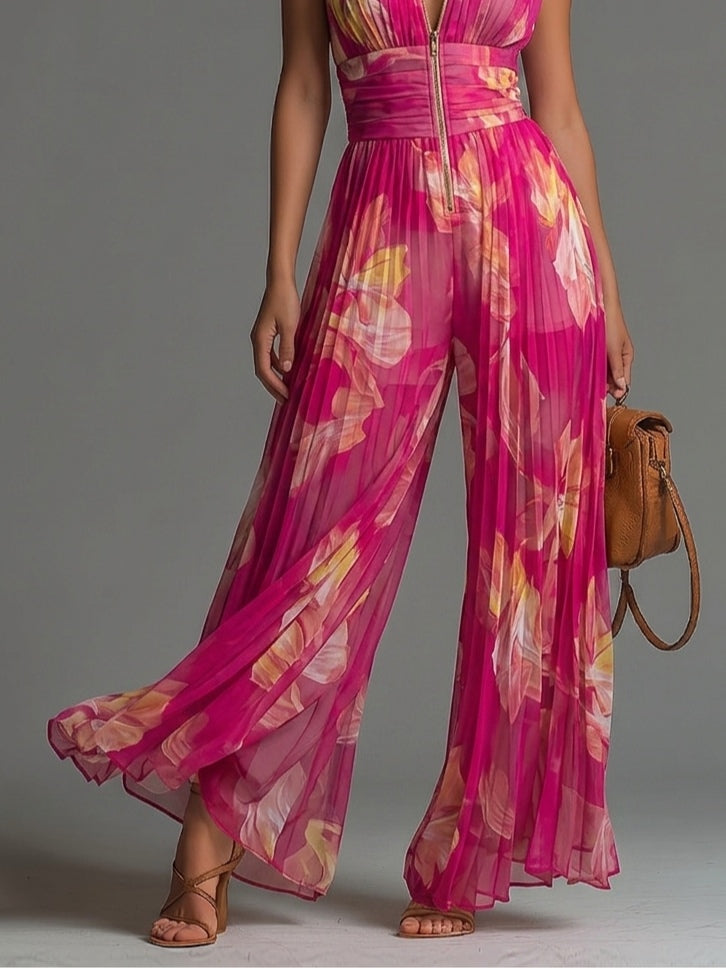 Ariadne | Vibrant Floral Pleated Jumpsuit