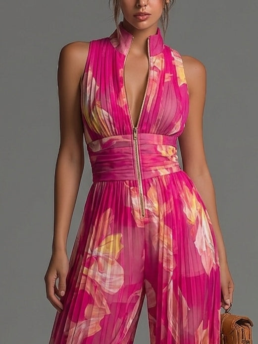 Ariadne | Vibrant Floral Pleated Jumpsuit