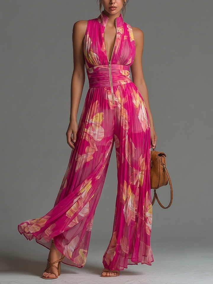 Ariadne | Vibrant Floral Pleated Jumpsuit