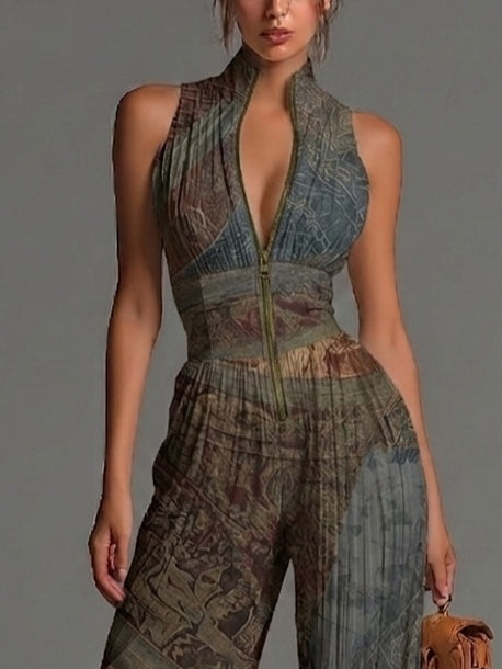 Calliope | Ethnic-Print Wide-Leg Chiffon Jumpsuit