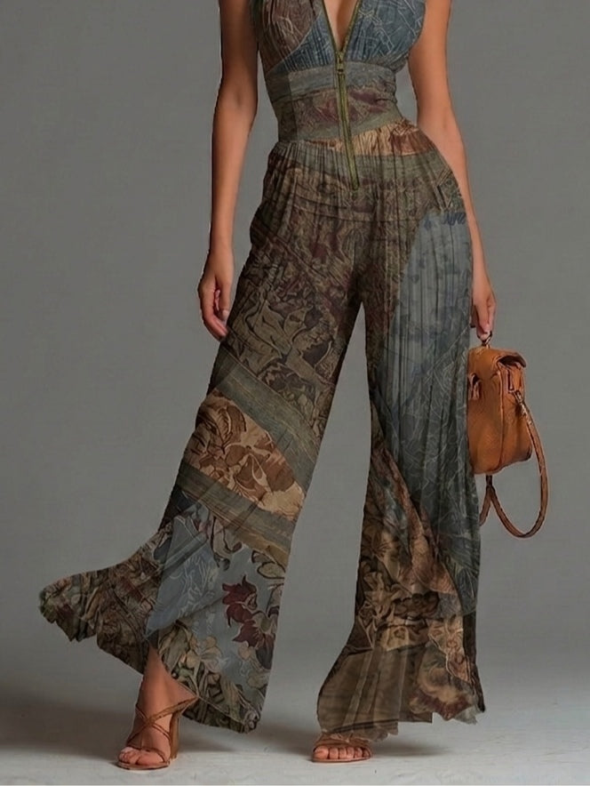Calliope | Ethnic-Print Wide-Leg Chiffon Jumpsuit