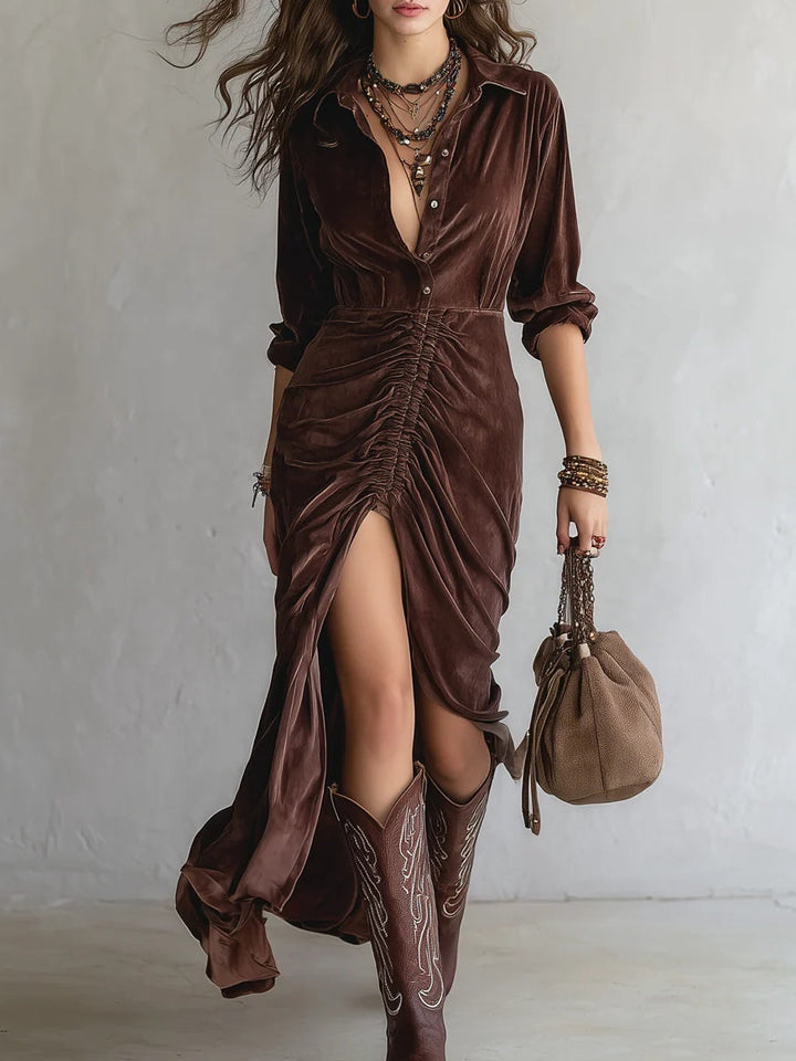 Heather | Vintage Pleated Velvet Midi Dress