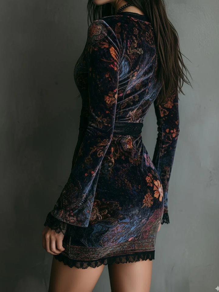 Liora | Velvet Lace Floral Mini Dress