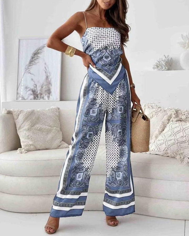Helen | Vacation Ready Stylish Lace-Up Vest &amp; Pants Two-Piece Set Dress