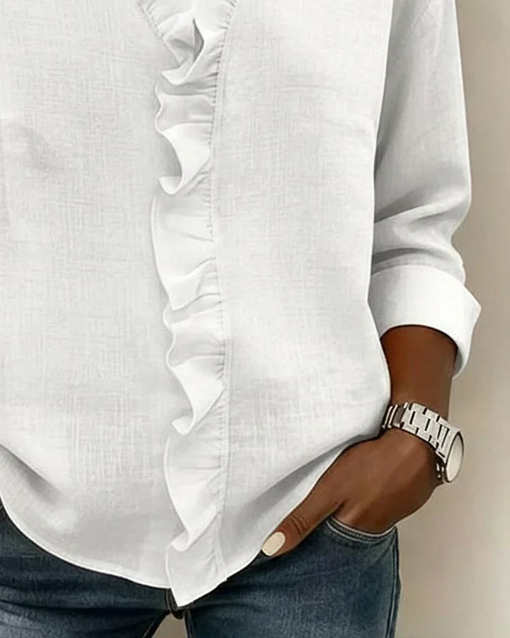 Audrey | Blouse with Ruffles, V-Neck and Long Sleeves